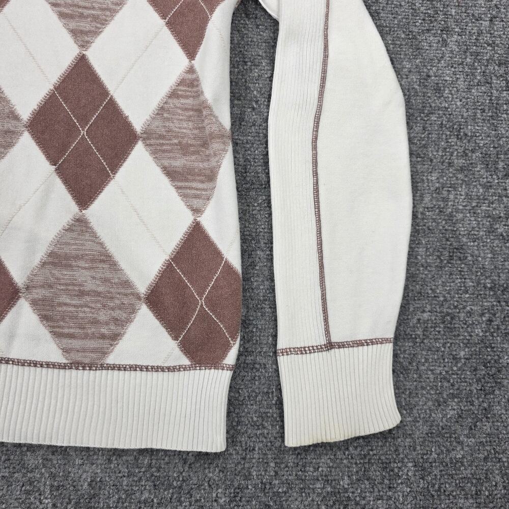 BKE Sweater Mens Large White Brown Argyle 1/4 Zip Mock Neck Cotton Knit Pullover - Picture 12 of 16
